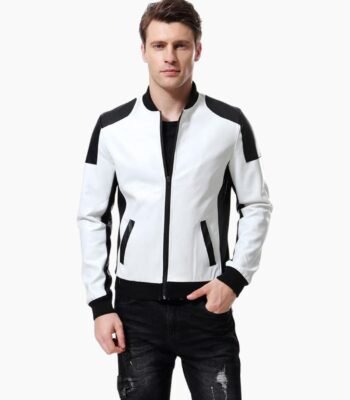 Stylish Lapel Punk White Motorcycle Leather Jacket