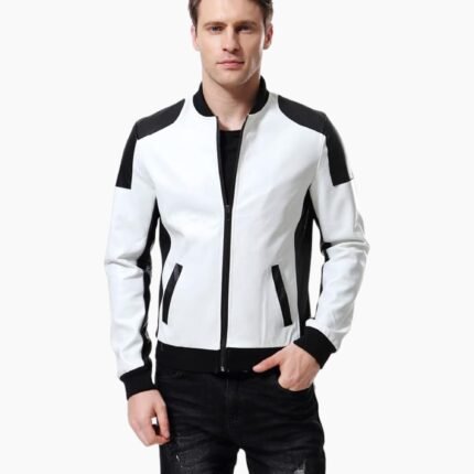 Stylish Lapel Punk White Motorcycle Leather Jacket