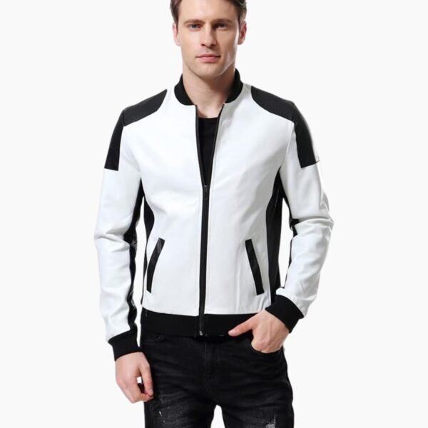 Stylish Lapel Punk White Motorcycle Leather Jacket