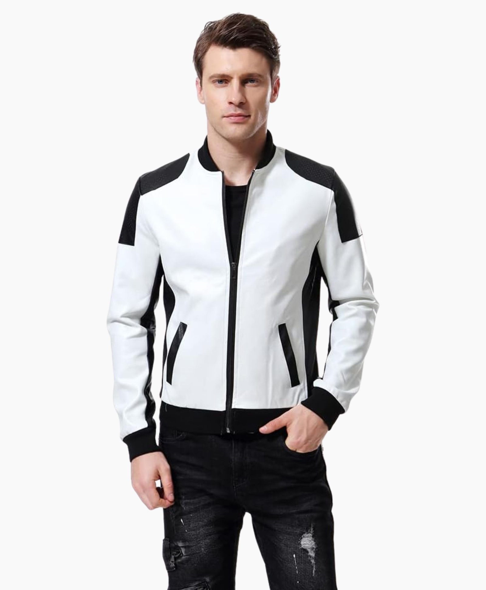 Stylish Lapel Punk White Motorcycle Leather Jacket Stylish Lapel Punk White Motorcycle Leather Jacket