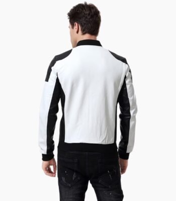 Stylish Lapel Punk White Motorcycle Leather Jacket