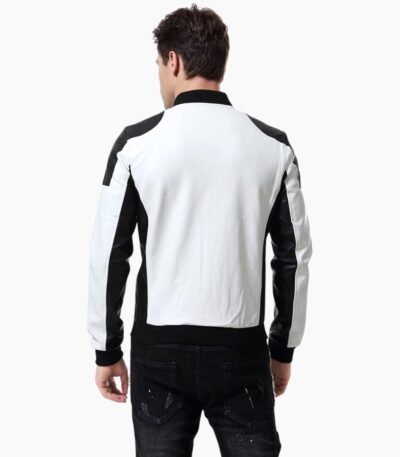 Stylish Lapel Punk White Motorcycle Leather Jacket