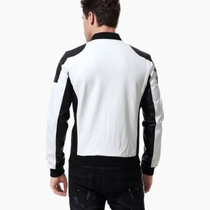 Stylish Lapel Punk White Motorcycle Leather Jacket