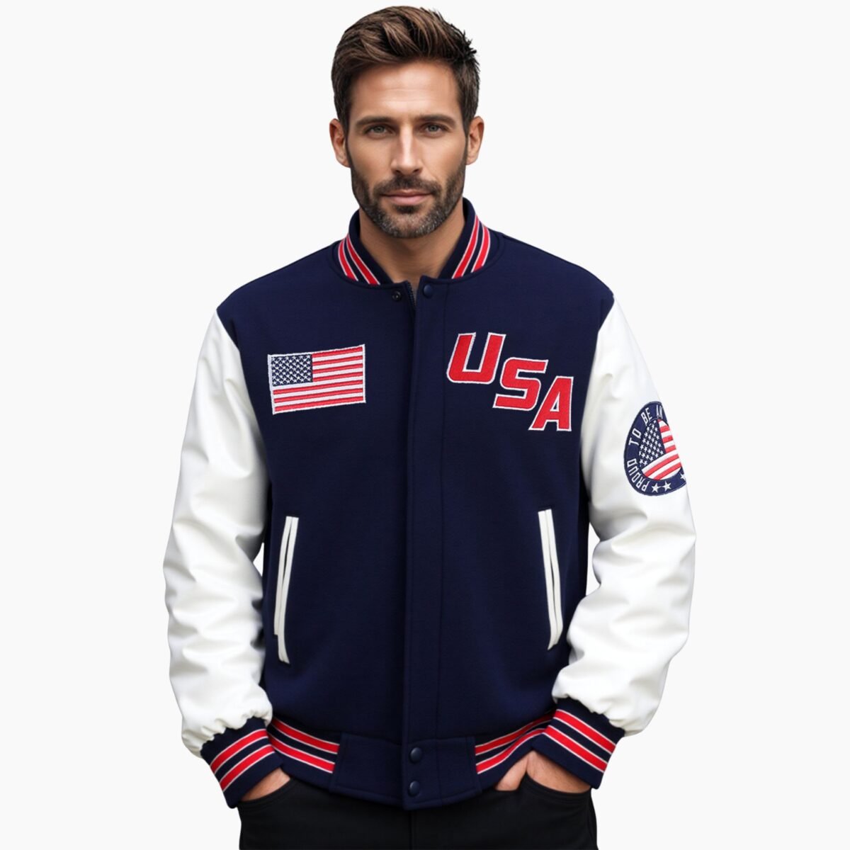 White Sleeves USA Varsity Jacket