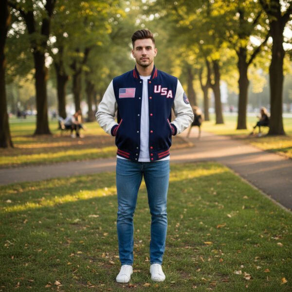 White Sleeves USA Varsity Jacket