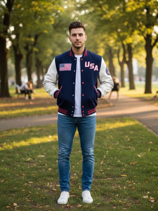 White Sleeves USA Varsity Jacket