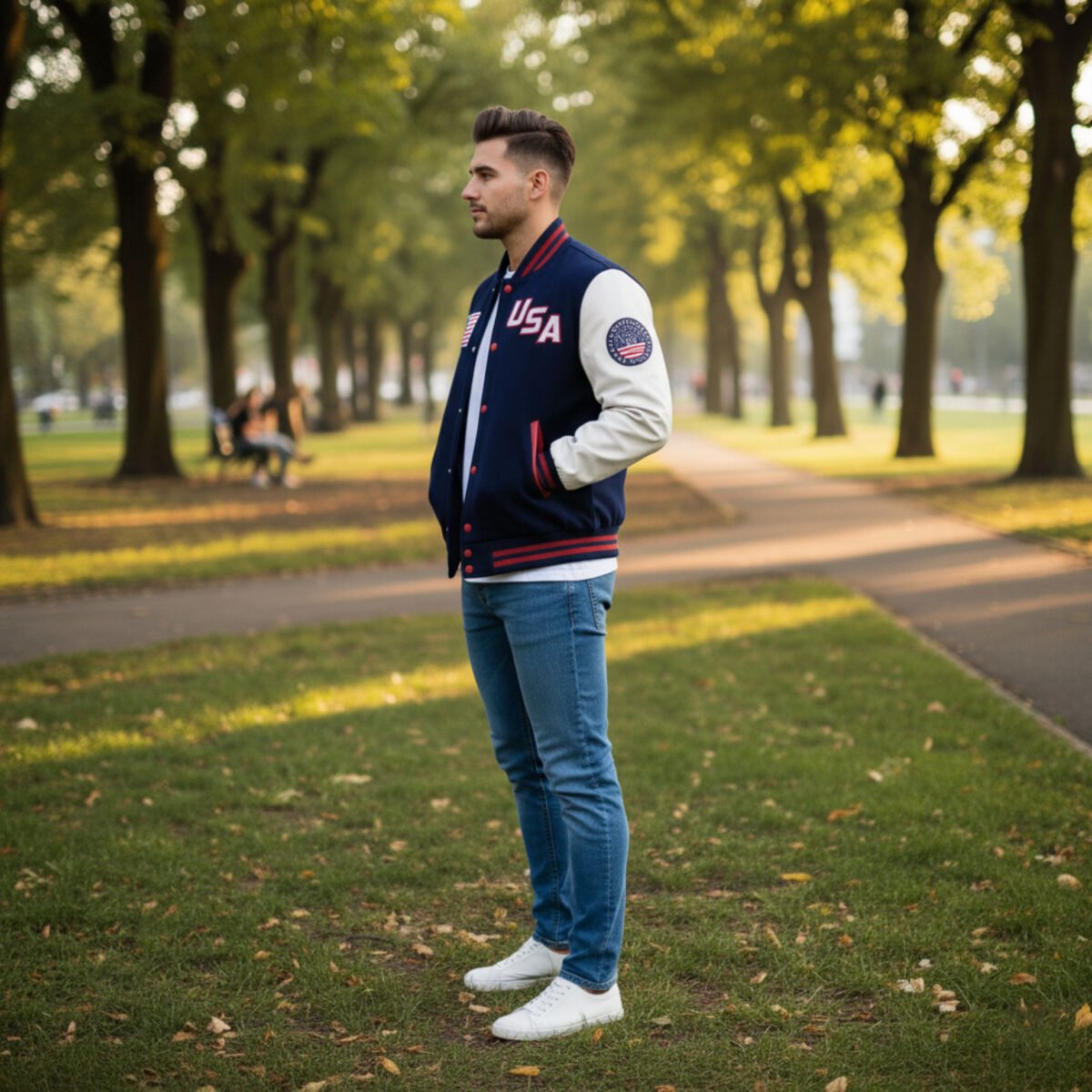 White Sleeves USA Varsity Jacket