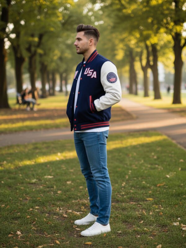 White Sleeves USA Varsity Jacket