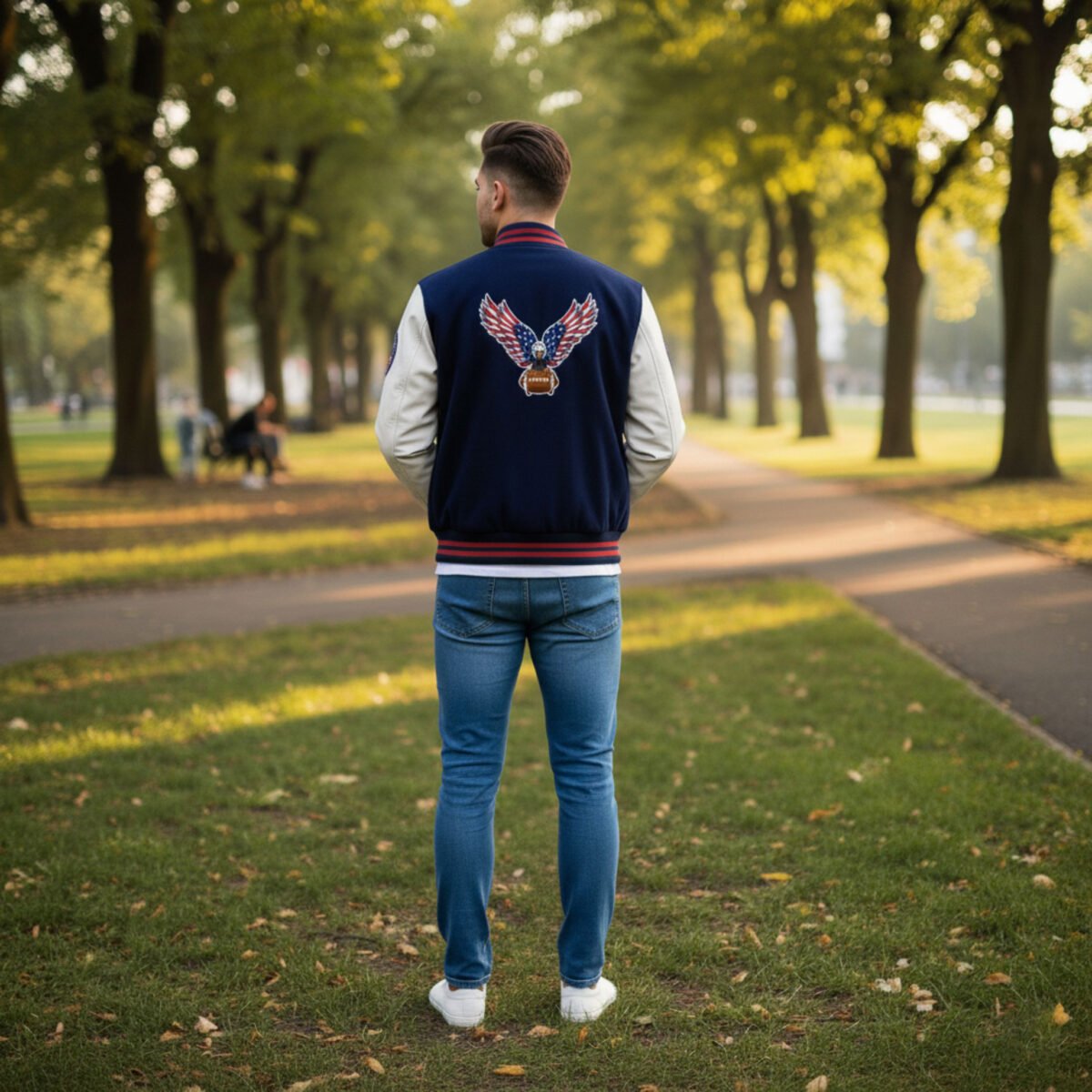 White Sleeves USA Varsity Jacket
