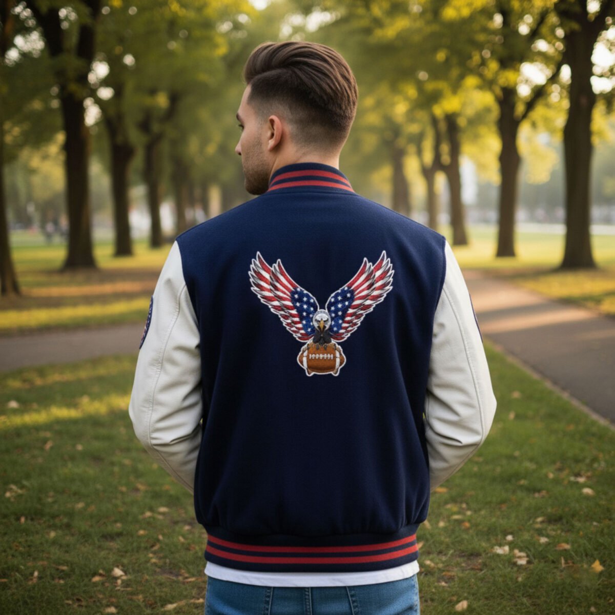 White Sleeves USA Varsity Jacket