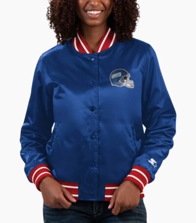 Women's Starter Royal New York Giants Full Count Satin Full Snap Varsity Jacket