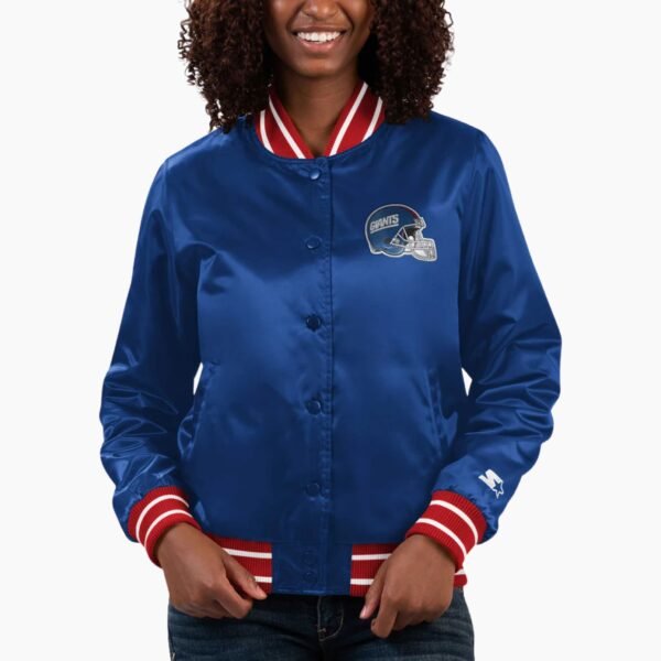 Women's Starter Royal New York Giants Full Count Satin Full Snap Varsity Jacket