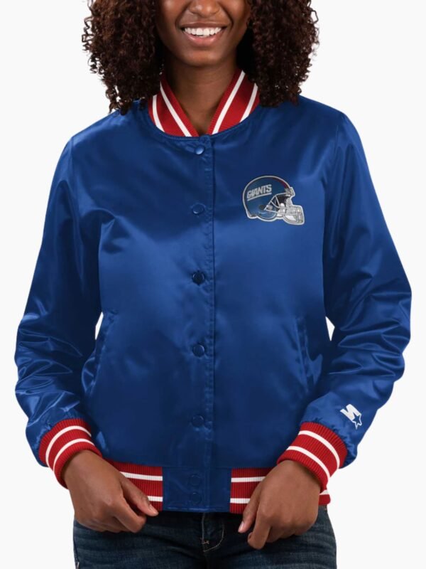 Women's Starter Royal New York Giants Full Count Satin Full Snap Varsity Jacket