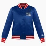 Women's Starter Royal New York Giants Full Count Satin Full Snap Varsity Jacket
