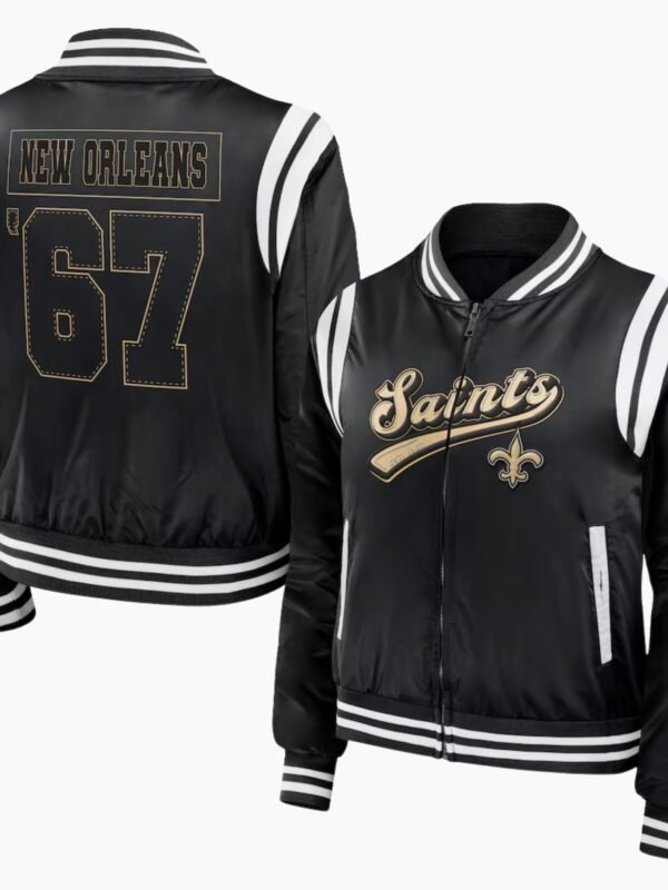 Women's WEAR by Erin Andrews Black New Orleans Saints Bomber Full Zip Jacket