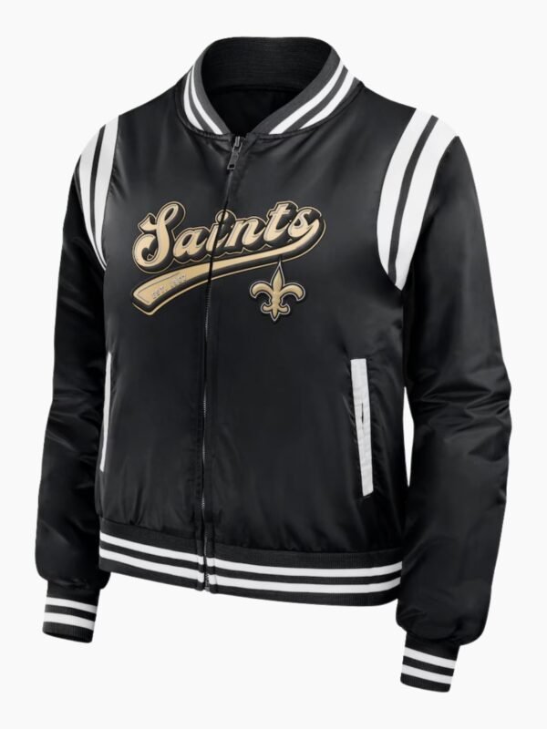 Women's WEAR by Erin Andrews Black New Orleans Saints Bomber Full Zip Jacket