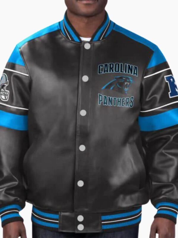 NFL Carolina Panther Football Black Leather Jacket