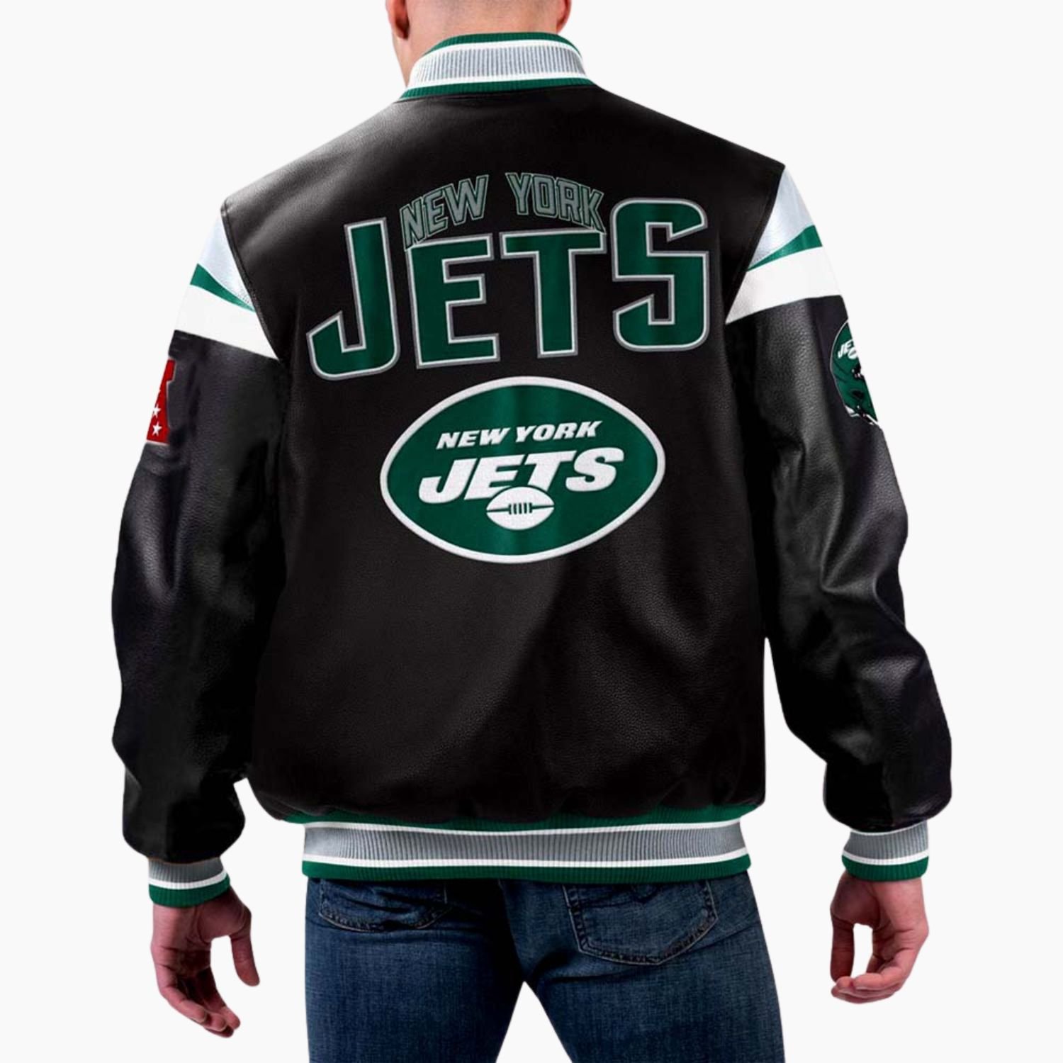 NFL New York Jets Multi Varsity Leather Jacket NFL New York Jets Multi Varsity Leather Jacket