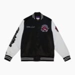 NBA Men's Toronto Raptors Black Team Origins Satin Full Snap Varsity Jacket