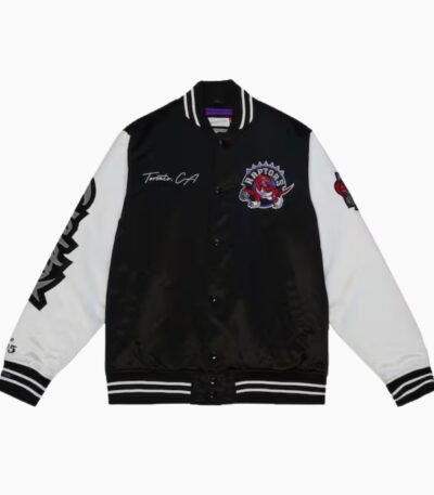 NBA Men's Toronto Raptors Black Team Origins Satin Full Snap Varsity Jacket