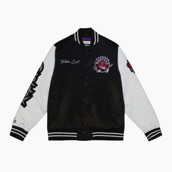 NBA Men's Toronto Raptors Black Team Origins Satin Full Snap Varsity Jacket