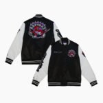 NBA Men's Toronto Raptors Black Team Origins Satin Full Snap Varsity Jacket