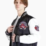 NBA Men's Toronto Raptors Black Team Origins Satin Full Snap Varsity Jacket