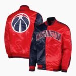 NBA Mens Washington Wizards Navy Red Fast Break Satin Full Snap Jacket