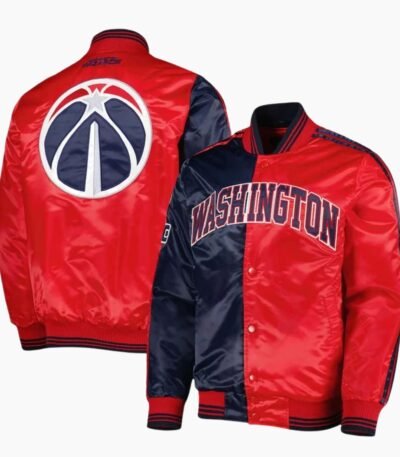 NBA Mens Washington Wizards Navy Red Fast Break Satin Full Snap Jacket
