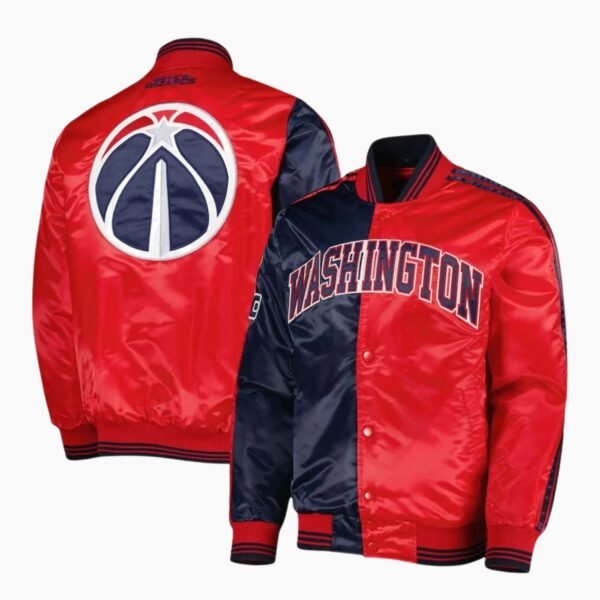 NBA Mens Washington Wizards Navy Red Fast Break Satin Full Snap Jacket