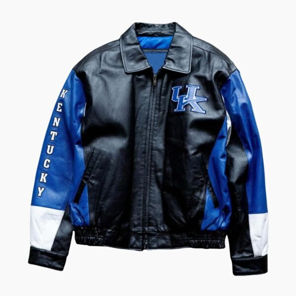 NCAA Kentucky Wildcats Black Blue Varsity Leather Jacket