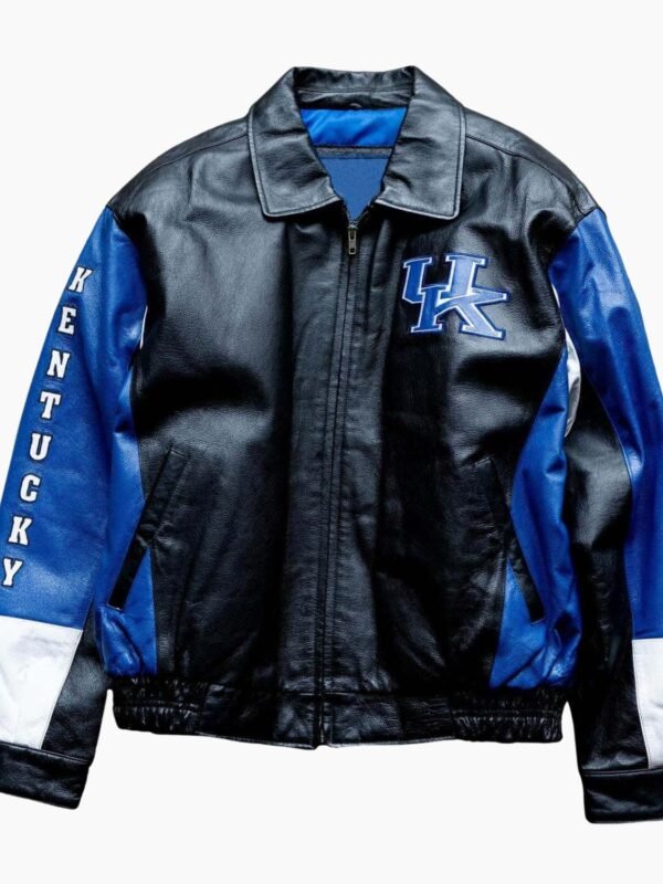NCAA Kentucky Wildcats Black Blue Varsity Leather Jacket
