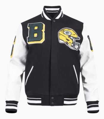 NFL Green Bat Packers Mashup Mens Rib Wool Varsity Jacket