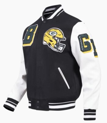NFL Green Bat Packers Mashup Mens Rib Wool Varsity Jacket