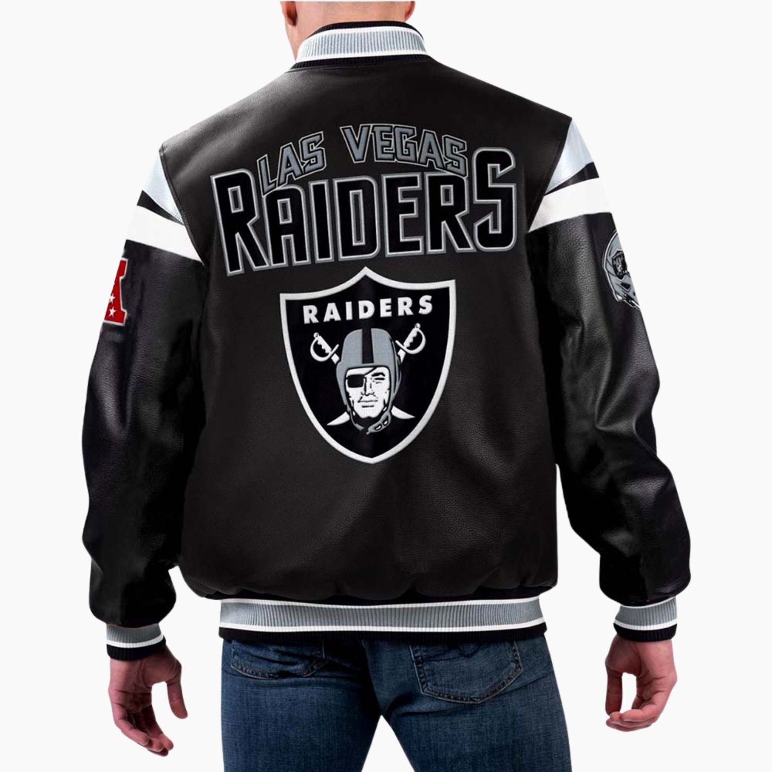 NFL Las Vegas Raiders Varsity Leather Jacket NFL Las Vegas Raiders Varsity Leather Jacket