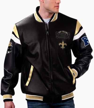NFL Team New Orleans Saints Multicolor Varsity Leather Jacket