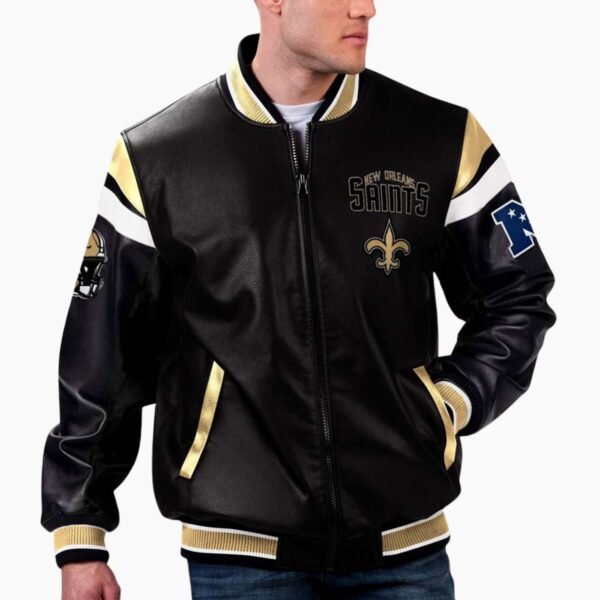 NFL Team New Orleans Saints Multicolor Varsity Leather Jacket