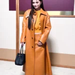 2026 Fashion Show Becky Armstrong Orange Leather Coat