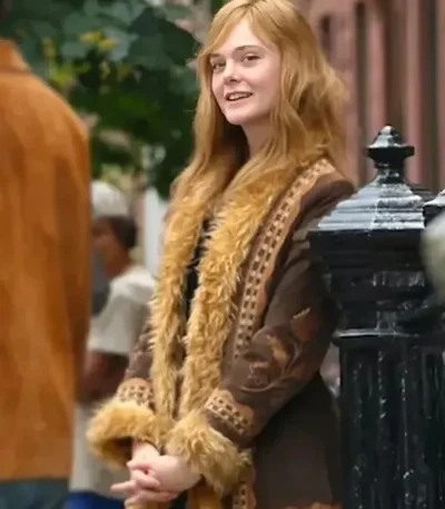A Complete Unknown 2024 Elle Fanning Brown Jacket