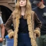 A Complete Unknown 2024 Elle Fanning Brown Jacket