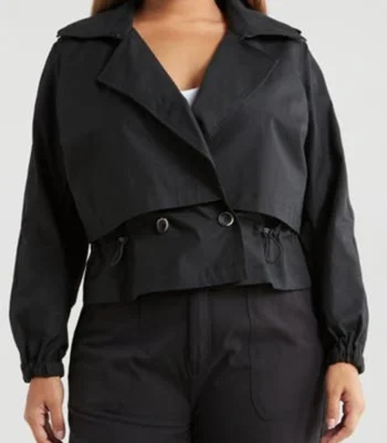 Abigail Black Cotton Cropped Trench Coat