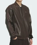 Adidas Originals 2026 Brown Leather Bomber Jacket