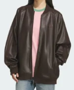Adidas Originals 2026 Brown Leather Bomber Jacket