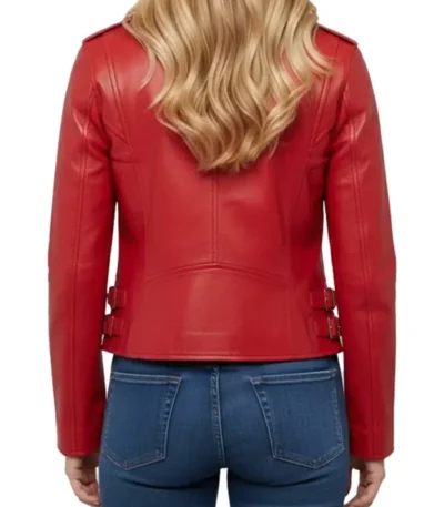 Alana Slim-Fit Zip-Up Motorcycle Red Leather Jacket