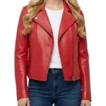 Alana Slim-Fit Zip-Up Motorcycle Red Leather Jacket