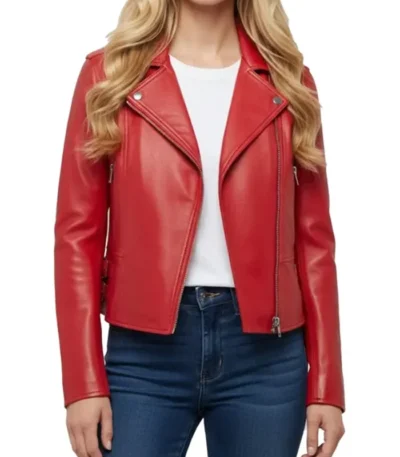 Alana Slim-Fit Zip-Up Motorcycle Red Leather Jacket