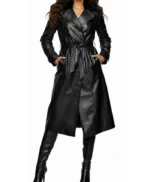 Alicia Women’s Black Genuine Leather Fur Collar Trench Coat