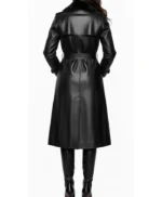 Alicia Women’s Black Genuine Leather Fur Collar Trench Coat