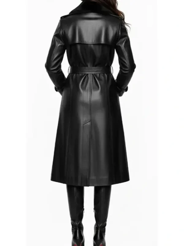 Alicia Women’s Black Genuine Leather Fur Collar Trench Coat