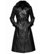 Alicia Women’s Black Genuine Leather Fur Collar Trench Coat